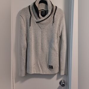 Gray Zip Up Sweater with Knit Texture and Ribbed Details